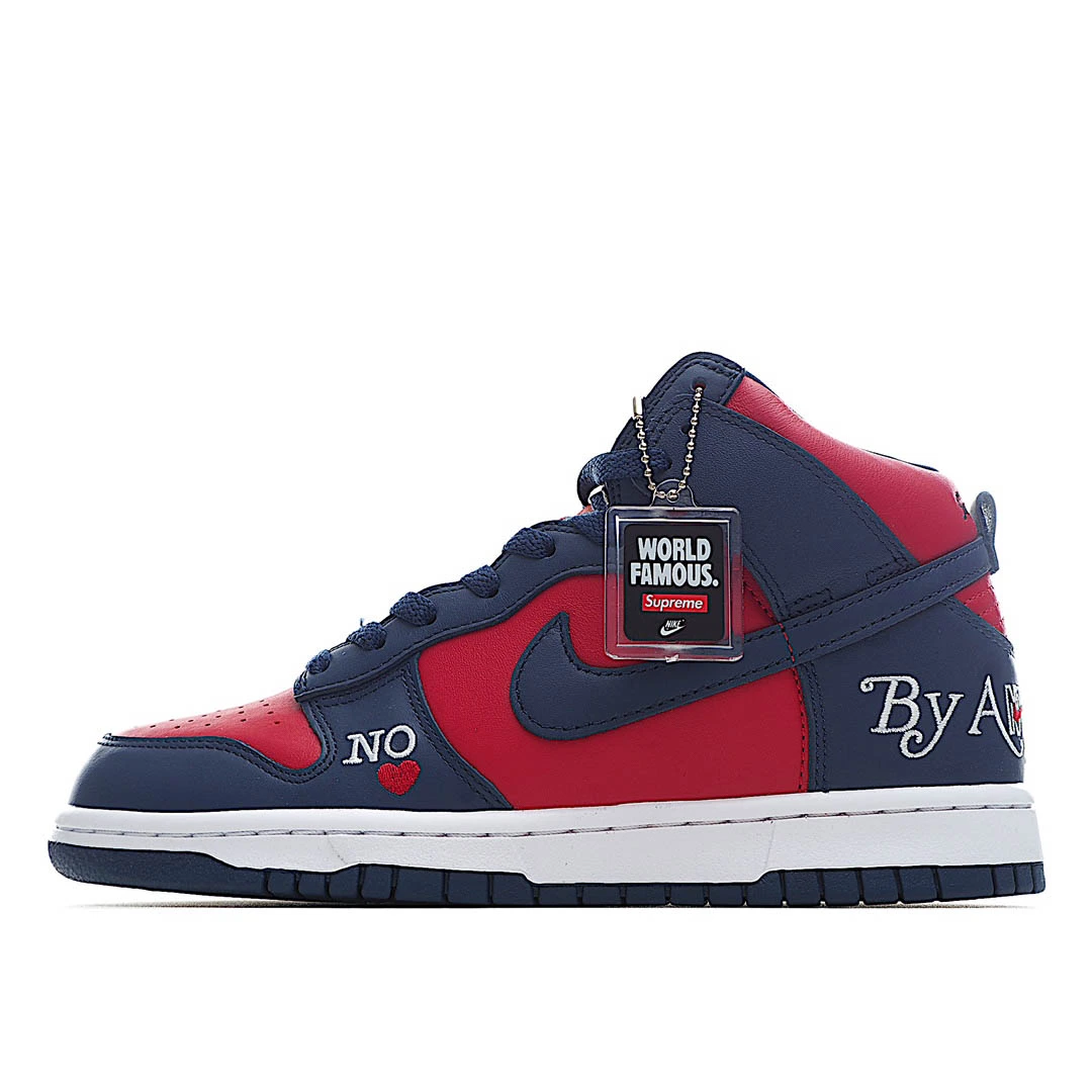 Supreme x Nike SB Dunk High By Any Means Red and Blue Sneakers